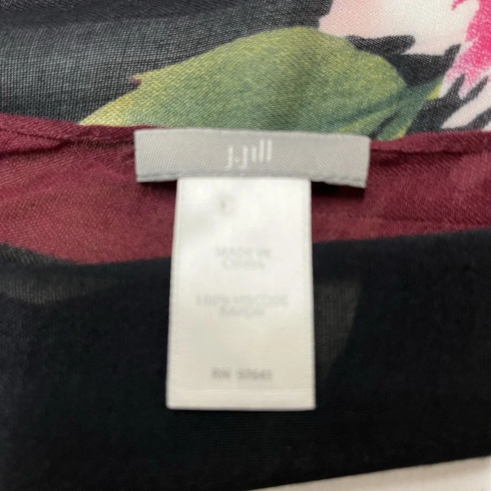 J Jill Scarf Wrap Black Floral Lightweight‎ Rayon Dark Romantic Layer Office